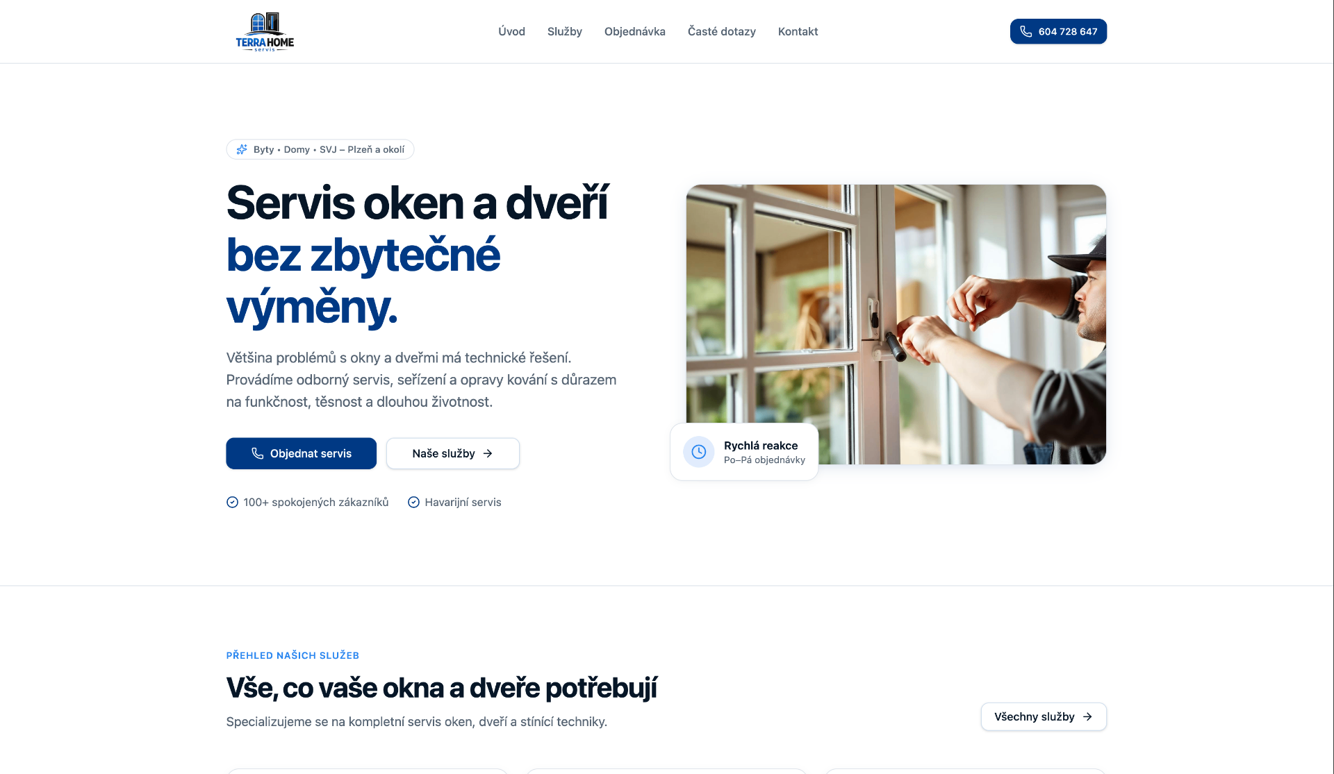 Ukázka webu TerraHome – Servis oken a dveří
