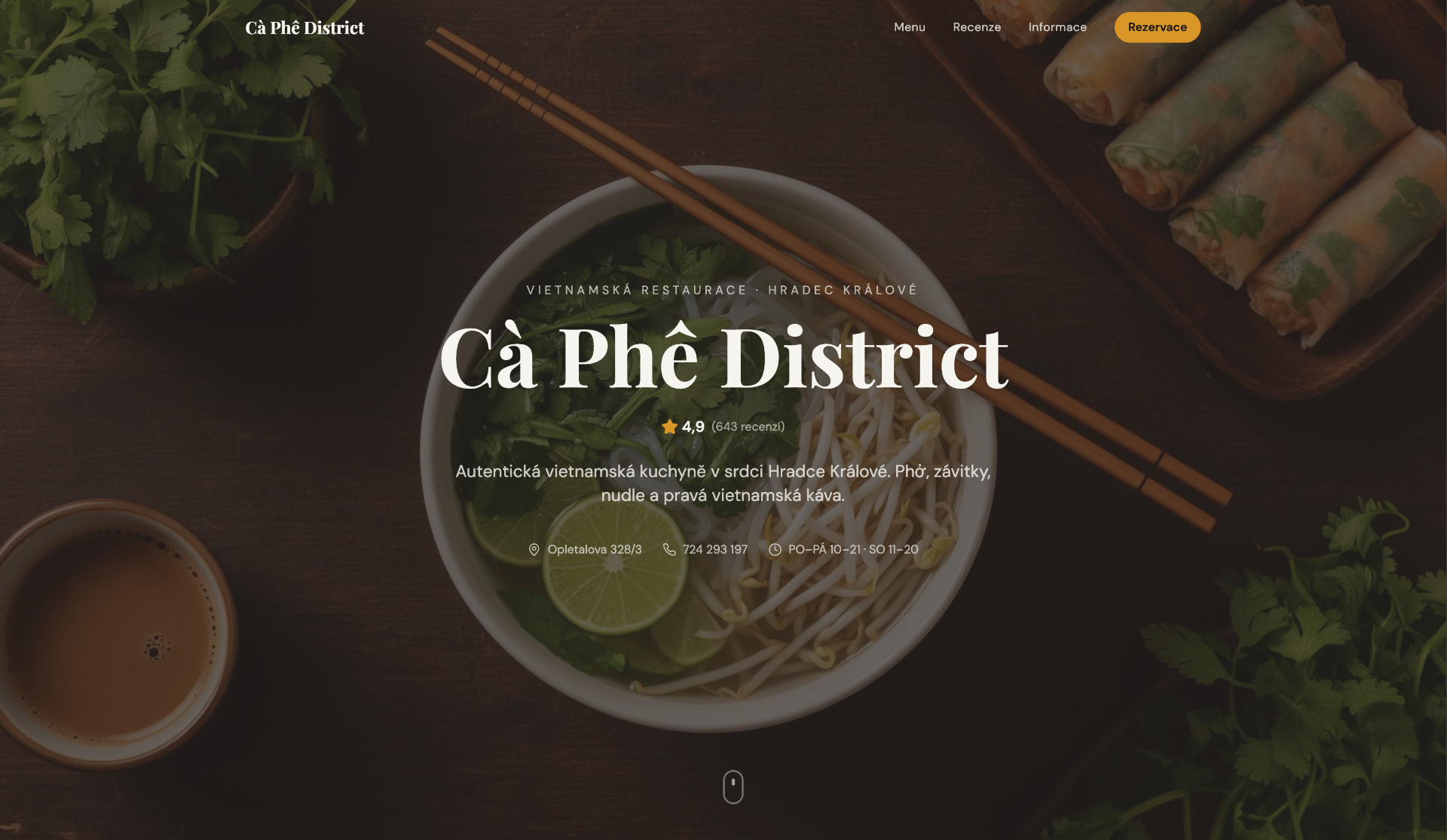 Ukázka webu Cà Phê District – Vietnamská restaurace