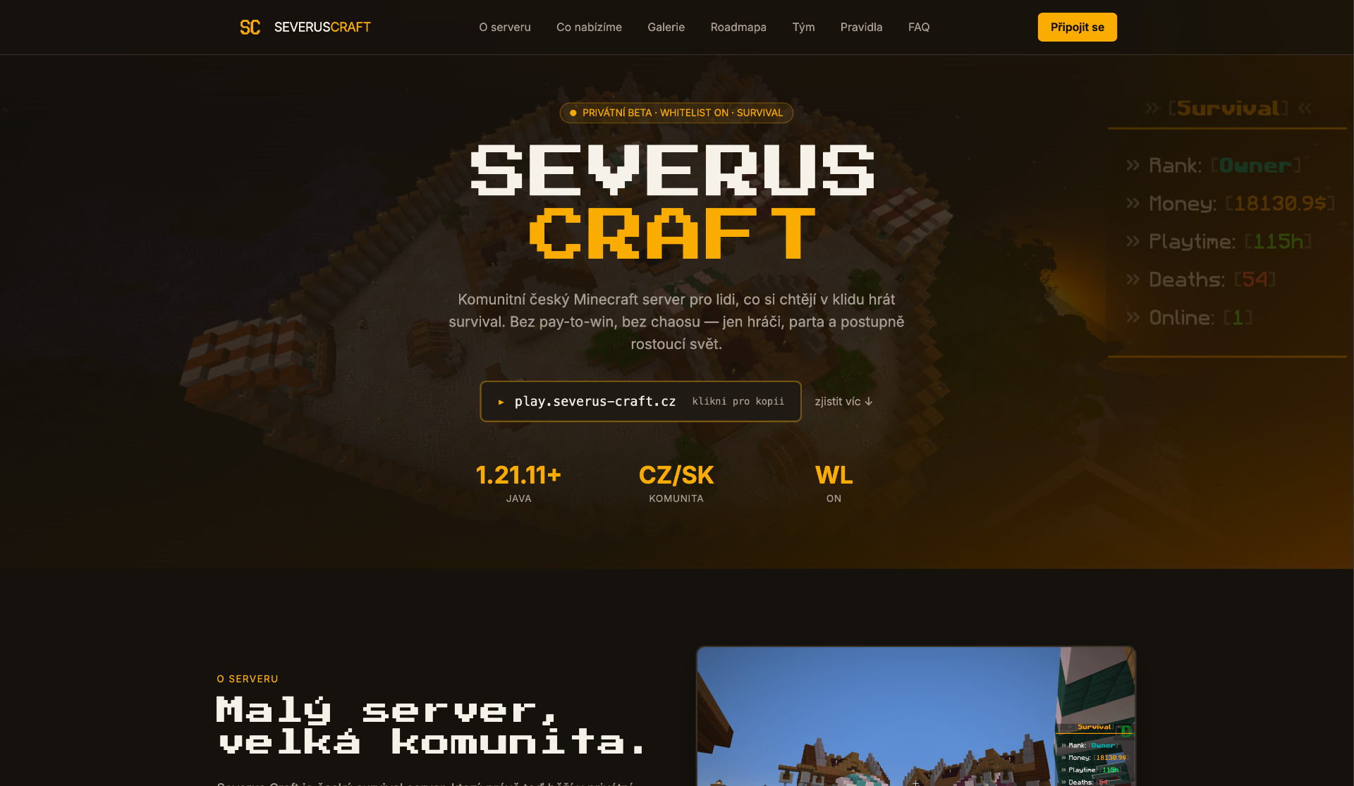 Ukázka webu Severus Craft – Minecraft Server